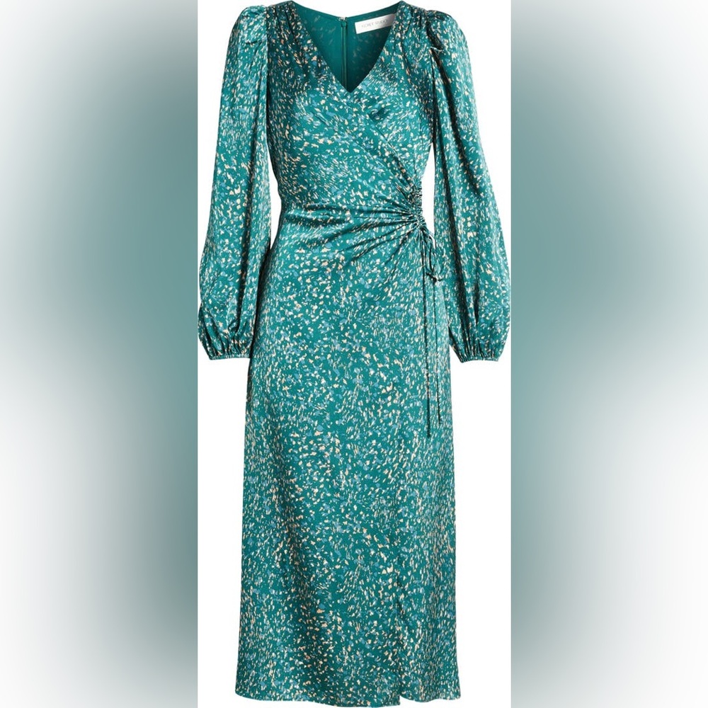 Floret Studios Green Abstract print Satin Dress Small